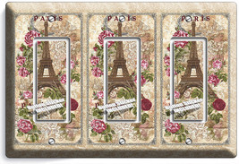 Paris Eiffel Tower Rose Retro Post Card 3 Gang Gfi Light Switch Wall Plate Decor - £14.37 GBP