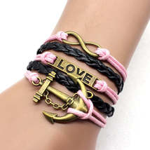 Pink Black Bronze Color Anchor Love Infinity Bracelet - $4.95