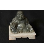 Vintage Miniature Chinese Hand Carved Green Jade on White Soapstone Base - £19.65 GBP