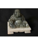 Vintage Miniature Chinese Hand Carved Green Jade on White Soapstone Base - $25.00