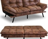 Leather Futon Sofa Bed,Convertible Memory Foam Couch Sleeper,Modern Love... - $557.99