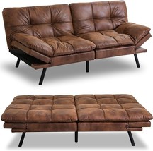 Leather Futon Sofa Bed,Convertible Memory Foam Couch Sleeper,Modern Loveseat Wit - £438.41 GBP