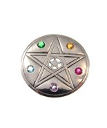 Solid 925 Sterling Silver Elemental Pentacle Disc Pendant With Colored C... - £46.69 GBP