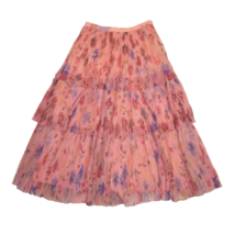 NWT Anthropologie Geisha Designs Tomasa in Pink Floral Tulle Tiered Mid Skirt SP - £87.92 GBP