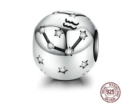 925 Sterling Silver Star Aquarius Sign Zodiac Beads Charms fit Bracelet Neckalce - £6.41 GBP
