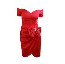 Vintage Alex Evenings Red Bow Dress Off Shoulder Formal Wedding Party Sz M - £36.80 GBP