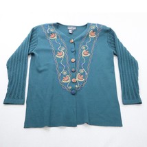 Vintage Cardigan Sweater M Wool Blend Forest Green Carole Little Embroidered  - £16.23 GBP