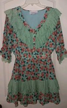 The Shirt by Rochelle Behrens Ruffled Dress XS Aqua, Pink Floral - $27.76