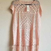 Peach Crochet Open Knit Top w/ Fringe - £15.51 GBP