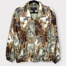 VINTAGE STUDIO SPORTIF 100% Silk safari animal print zip jacket size medium - $43.54