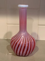 Vintage Fenton Cranberry Opalescent Reverse Swirl Glass Barber Bottle RARE 8&quot; - £72.19 GBP