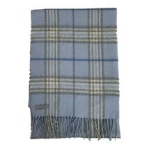 Powder Blue Cream Gray Plaid 100% Cashmere Scarf Germany 12&quot; x 64&quot; - $13.34