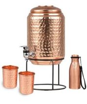 Copper Dispenser/Matka/Pot/Container/Tank for Water Storage with Tap Ham... - $95.99