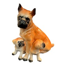 VTG Ceramic Brown Black Boxers Mom 2-Baby Dog Puppies Figurines Japan 6.... - £10.04 GBP