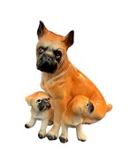 VTG Ceramic Brown Black Boxers Mom 2-Baby Dog Puppies Figurines Japan 6.... - £10.19 GBP