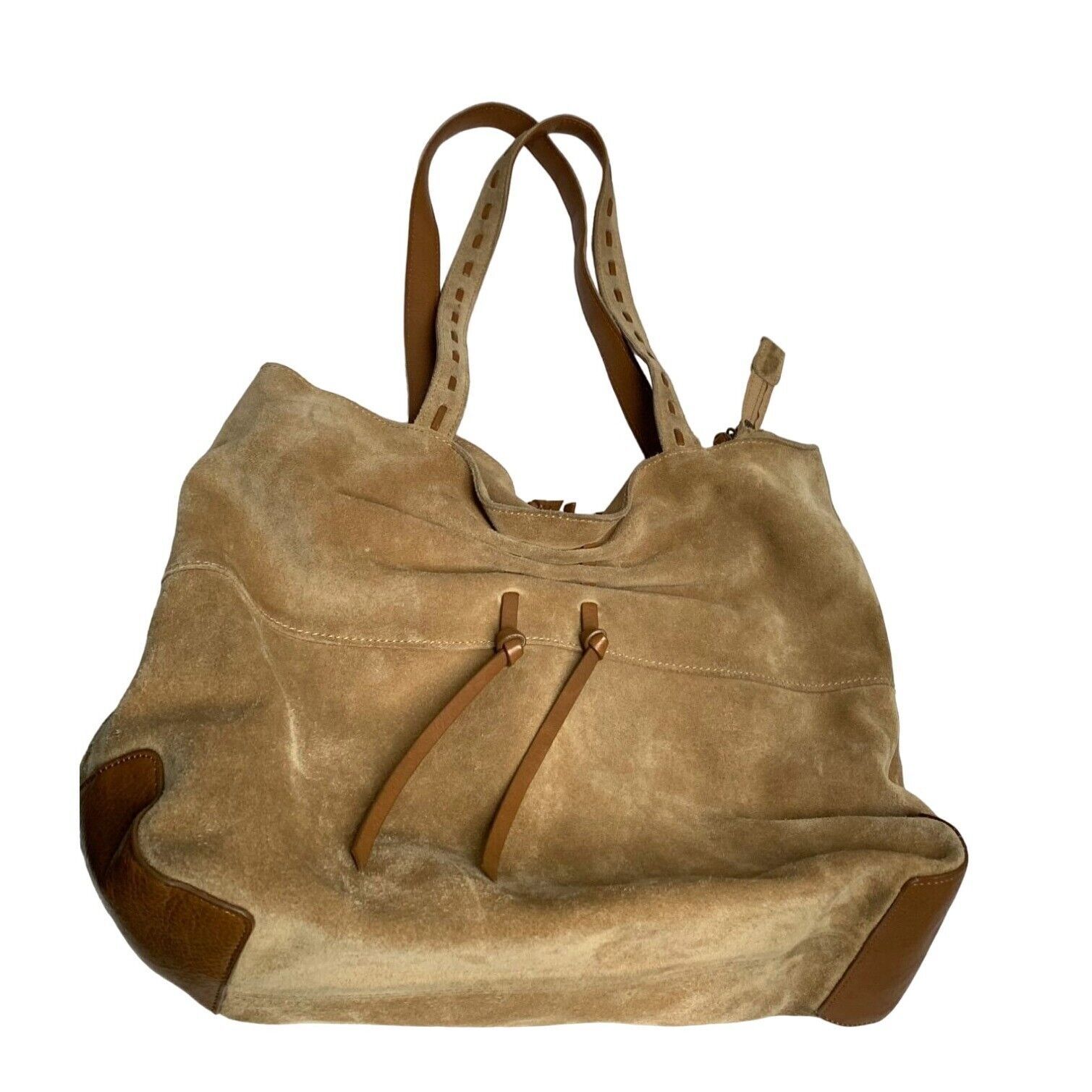 J Jill Suede Leather Purse Handbag Shoulder Bag Beige Tan Slouchy Boho D... - $27.71
