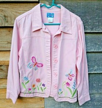 Pink Denim Jacket Women&#39;s Embroidered Front Sequins/Rhinestones Medium C... - $33.66