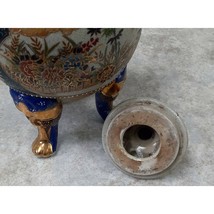 Collectible Urn WIth Lid Ceramic Multicolor Gold Floral Glazed Feet 10 I... - $49.49