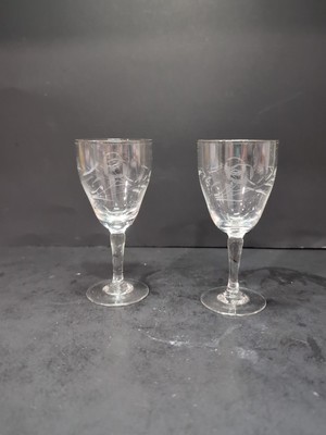 Rose Etched Glass Cordial Set, Vintage Stemmed Glasses, Floral Liqueur, ... - $11.88