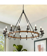 Farmhouse 16-Light Wagon Wheel Candle Chandelier for Dining Room, Living... - $299.99