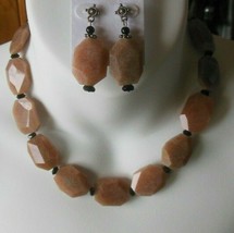 Vintage Silver-tone Multi-Faceted brown Polished Stone Necklace &amp; Earrin... - $64.35