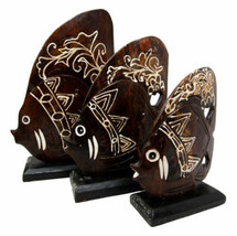 Balinese Wood Handicrafts Tropical Crown Angel Fish Family Set of 3 Figu... - $27.99