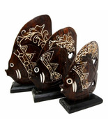 Balinese Wood Handicrafts Tropical Crown Angel Fish Family Set of 3 Figu... - $38.02 CAD