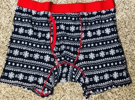 Mens Christmas Boxer Briefs Shorts Size XL Navy Blue White Snowflakes Ne... - £7.86 GBP