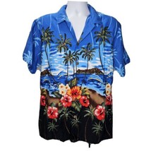Palmwave Hawaii Casual Shirt Mens XL Blue Floral Islands Dolphin Palm Bu... - $16.82