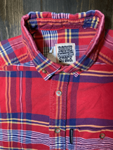 Small Plaid PANHANDLE SLIM Button Down Shirt-Red Long Sleeve Rough Stock Vintage - £12.03 GBP