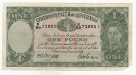 Australia, 1 Pound, 1942, Commonwealth australia, P26b, XF, Small Piece ... - $42.51