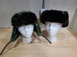 Lot 2 YR Headwear Vinyl Bomber Brown Green Hunting L Hat Ear Flaps Snaps... - £28.29 GBP