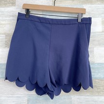 H&amp;M Scalloped High Waist Shorts Blue Pockets Woven Stretch Casual Womens 12 - £13.32 GBP