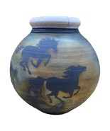 Vintage Ben Diller Raku Pottery Vase Pot Wild Horses Signed by Artist 7.5&quot; - £42.71 GBP