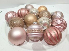 Christmas Shabby Chic Victorian Blush Rose Gold Pink Plastic Tree Ornaments  - £17.13 GBP