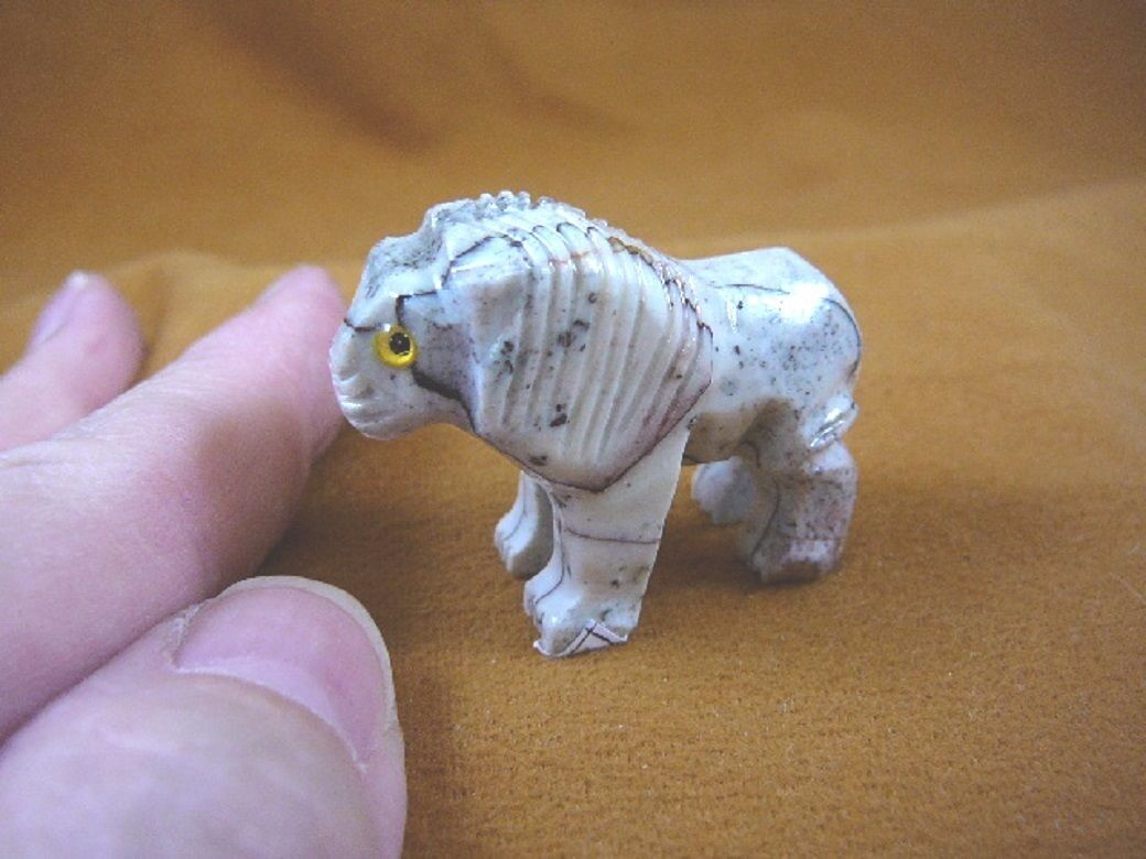 (Y-LIO-RO-14) White LION wild cat carving SOAPSTONE PERU FIGURINE I love... - $8.59