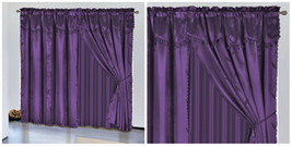 2 panel window curtain set (120&quot; W X 84&quot; L) with valance &amp; sheer backing PURPLE - £38.15 GBP