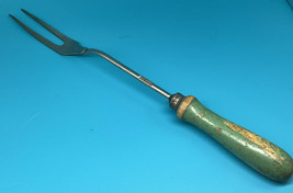 Vintage Meat Fork Boye Green Wooden Handle Kitchen Made in USA - £6.75 GBP