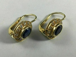 2.50Ct Oval Simulated Blue Sapphire Halo Stud Earrings 14k Yellow Gold Plated - £46.46 GBP