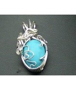 Wp99 .925 argentium sterling silver wire wrap pendant withturquoise - $64.41 CAD