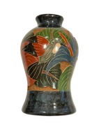 Costa Rican Folk Art Pottery Vase Etched Carved Tropical Bird Butterfly ... - $34.64