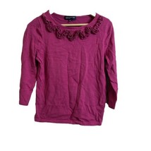 Jones New York Ribbon Ruffle Sweater Lightweight 3/4 Sleeve Magenta Pink... - $12.65