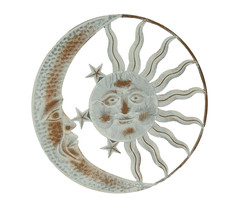 20 Inch Sun Moon Metal Face Distressed White Painted Stars Rustic Wall Hanging - £30.74 GBP