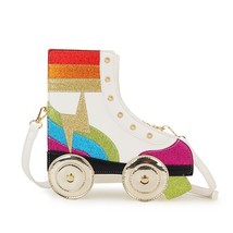 Fun Rainbow Glitter Roller Skate Women Handbag for Girls Novelty Rollerblade Cro - £40.69 GBP