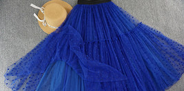 ROYAL BLUE Dot Layered Tulle Skirt Women Plus Size Dotted Ball Gown Skirt image 2