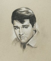 Elvis Presley Portrait Original Charcoal Drawing Unframed Signed Talbot - £43.20 GBP