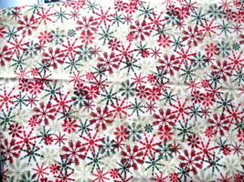 Fabric Red Gold Green Snowflakes on Off-White to Quilt Sew Craft Scrapbook $3.65 - £2.88 GBP