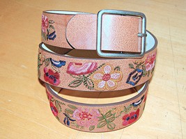 Floral Embroidered Belt Tan Brown Boho Western Dress Bright Colors Size ... - £18.87 GBP