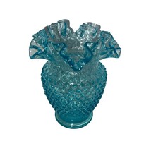 Vintage Fenton Hobnail Aquamarine Blue Glass Double Crimpled Vase - $34.65