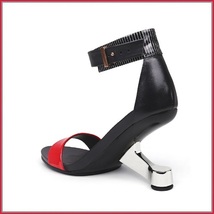 Patent Leather Red Strap Over Toe Black Ankle Buckle Stiletto High Heel Sandals image 3